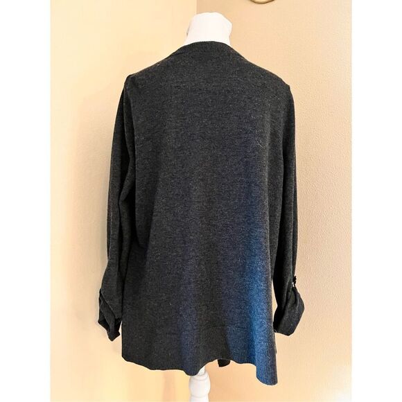 Ann Taylor Loft Heathered Dark Charcoal Gray Open Front Cardigan Large - Picture 8 of 8